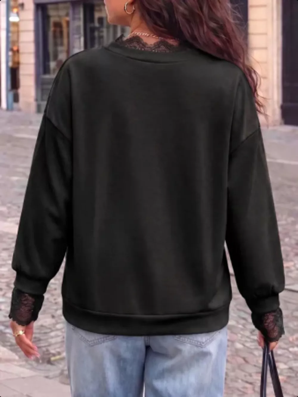 Lace Trim Split Sleeve Sweatshirt, image 5