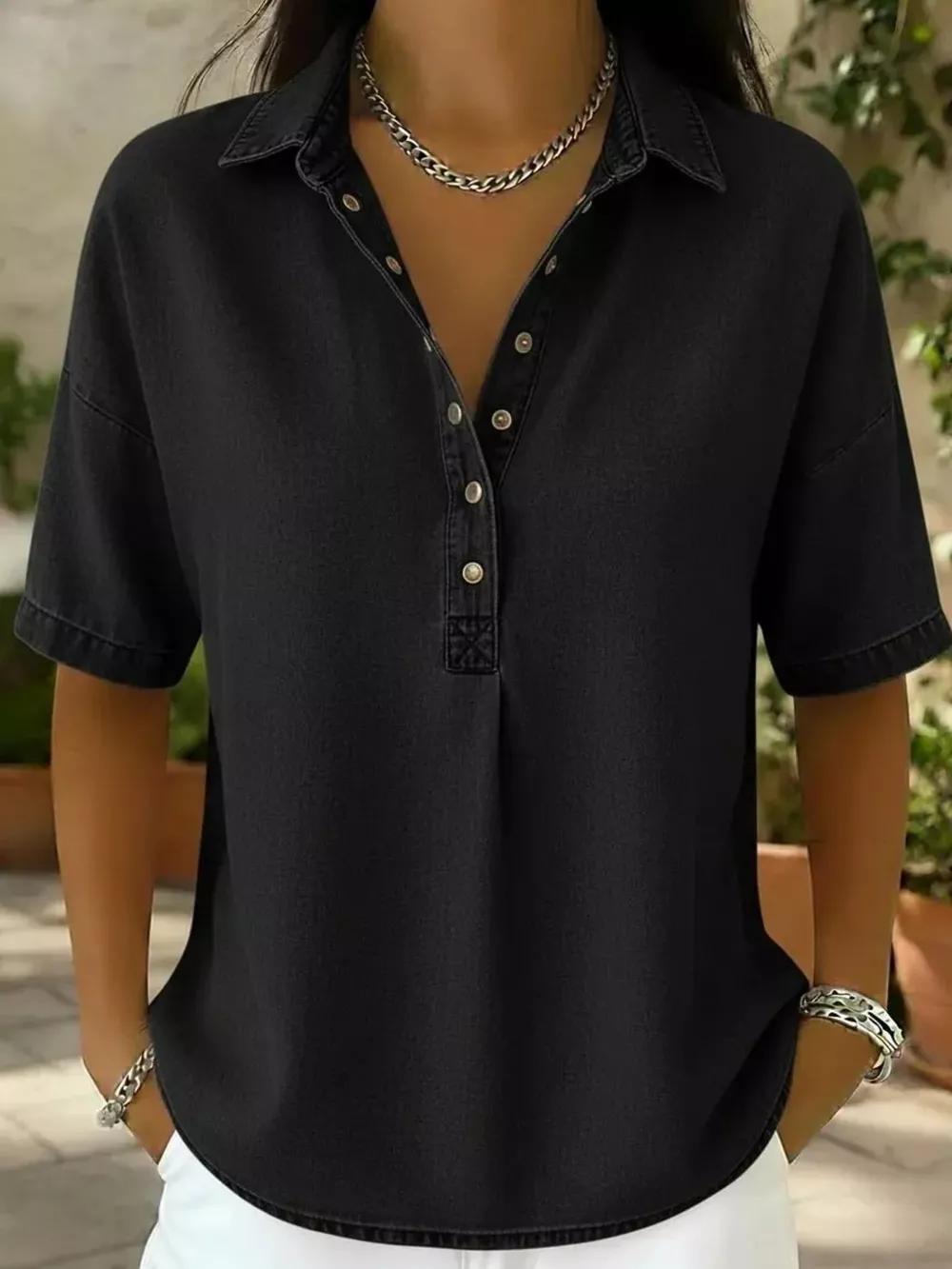 Snap Down Short Sleeve Blouse, image 5