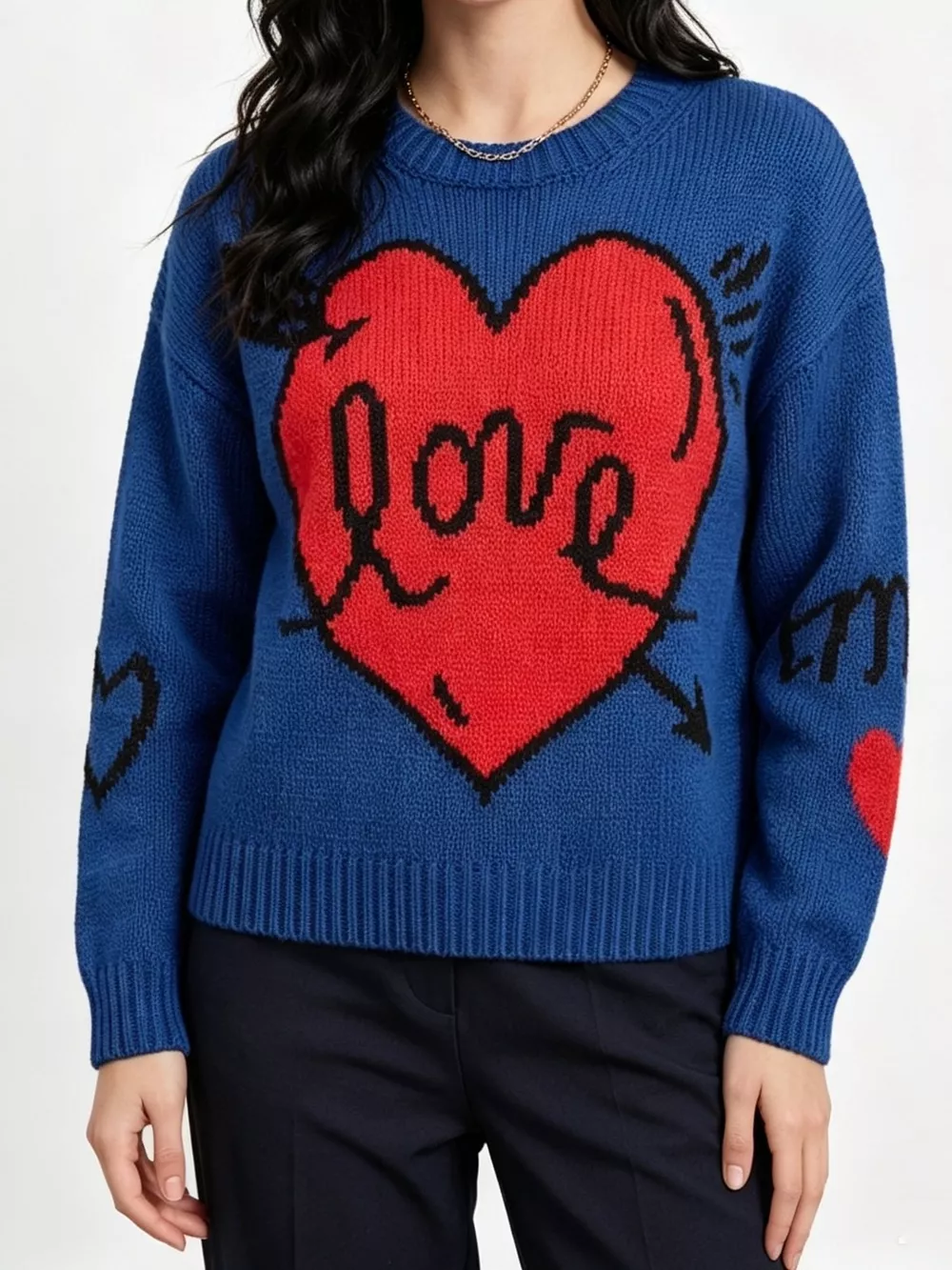 Heart Round Neck Ribbed Sweater, image 7
