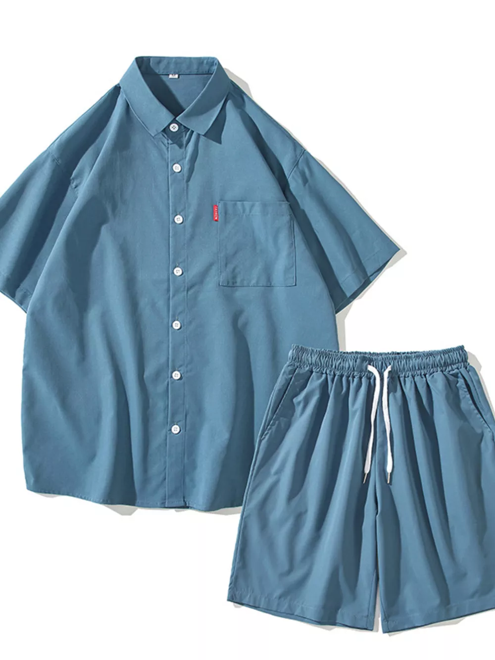 Men's Plus Size Casual Solid Color Shirt & Shorts Set, image 3