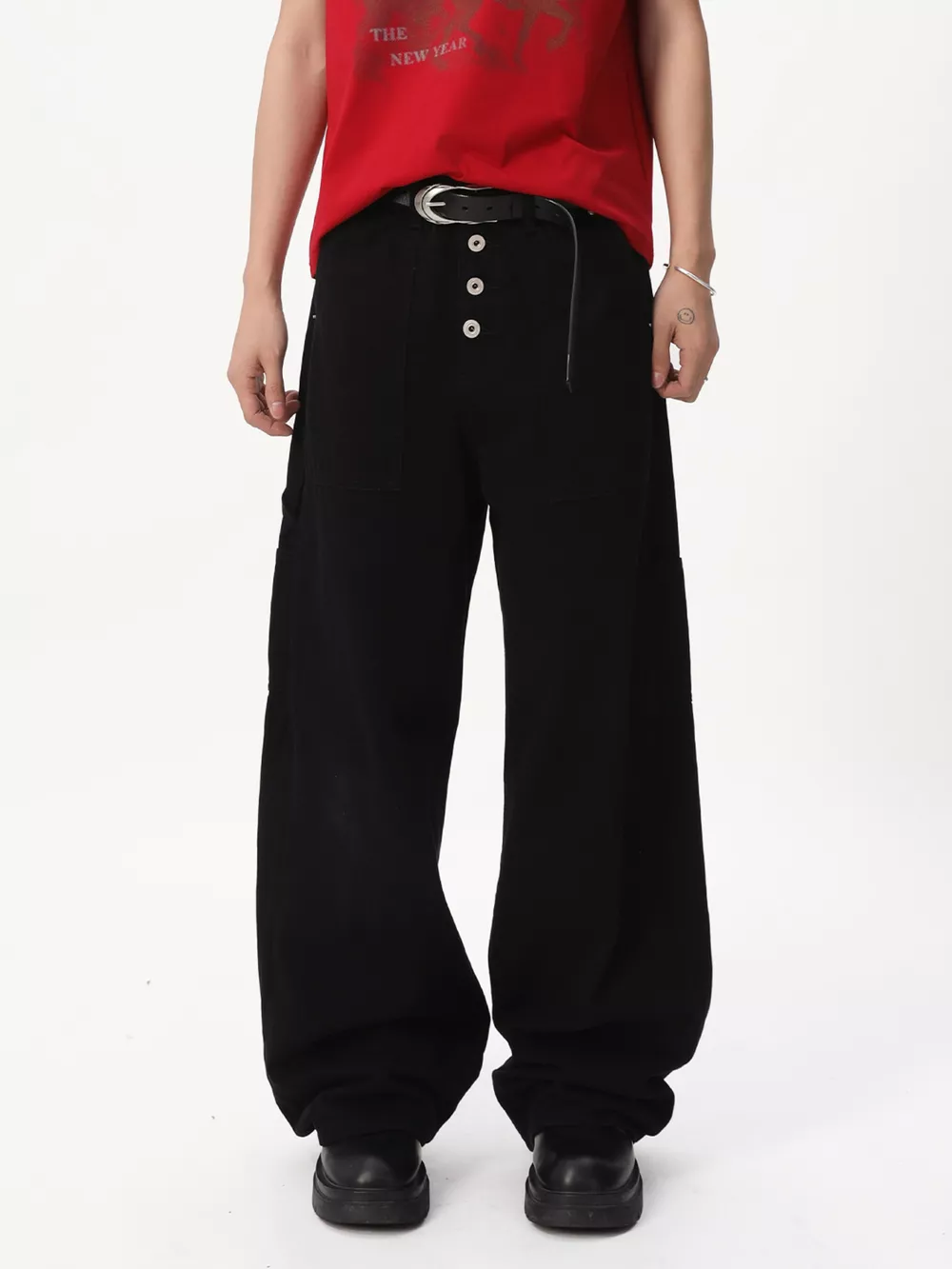 Men's Button Fly Wide Leg Cargo Pants, image 3