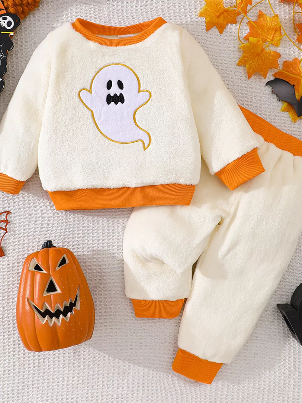 Children's Halloween Ghost Pattern Top and Pants Set, image 2
