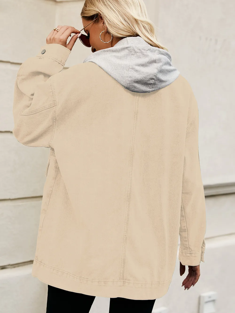 Oversized Button Up Denim Jacket with Hood, image 24