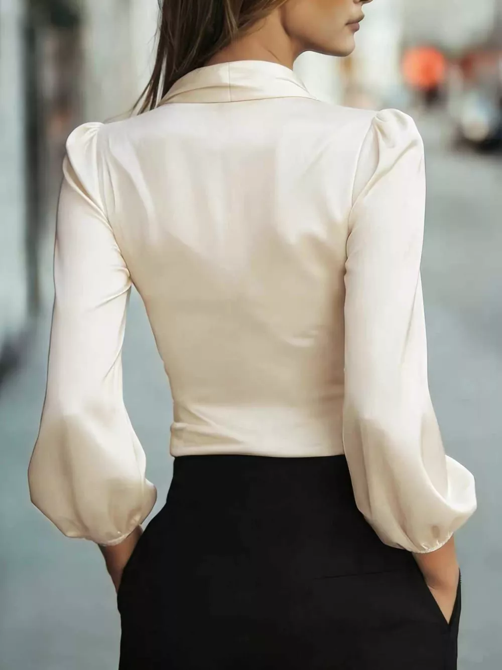 Satin Tied Balloon Sleeve Blouse, image 2