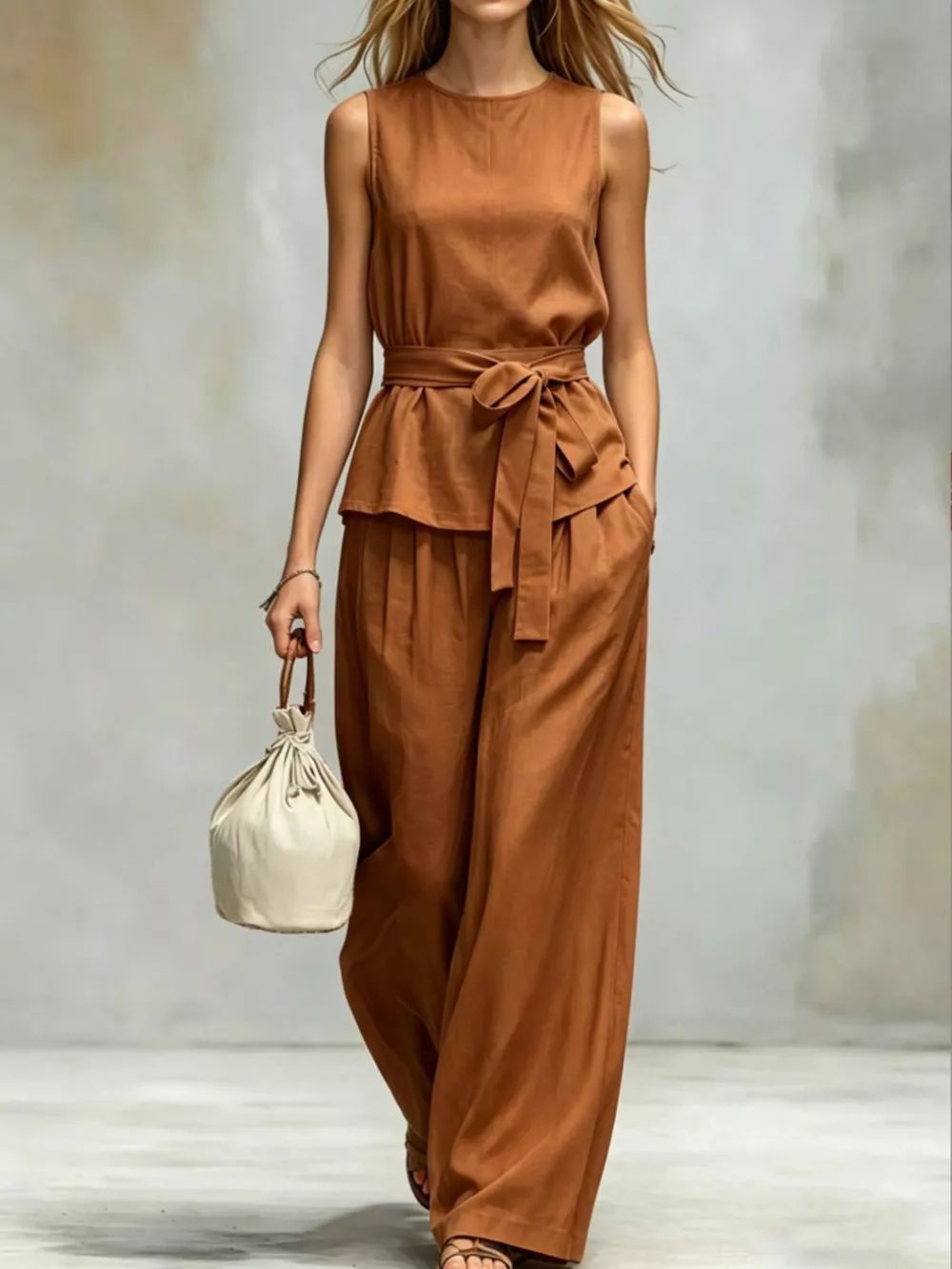 Sleeveless Top and Wide-Leg Pants Set