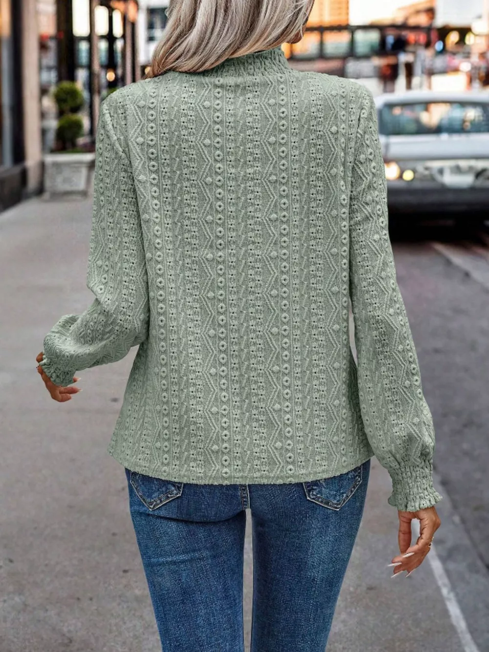 Texture Mock Neck Long Sleeve Blouse, image 13