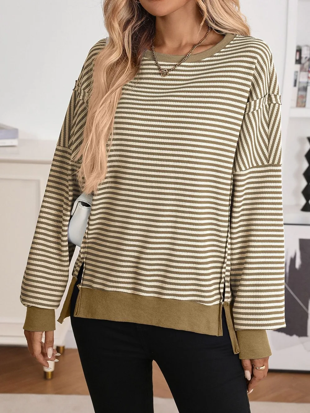 Exposed Seam Striped Contrast Sweatshirt, image 16