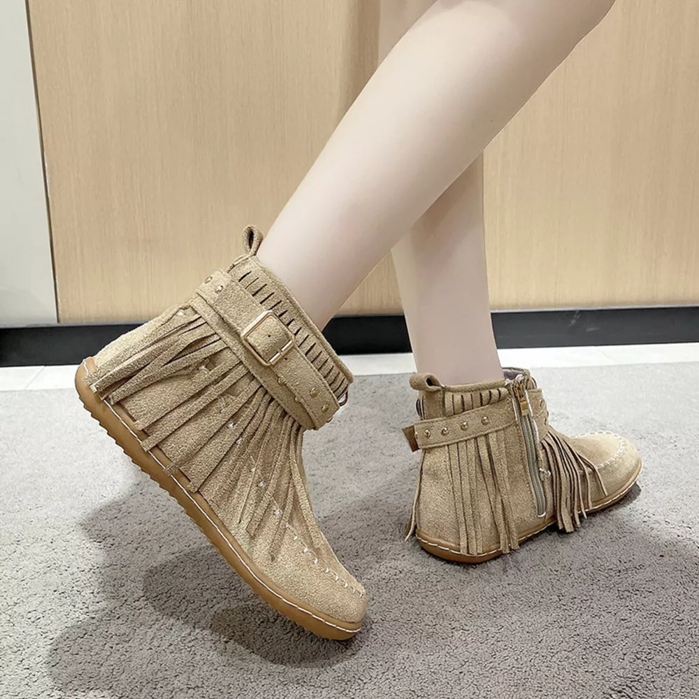 Fringe Round Toe Flats Boots, image 11