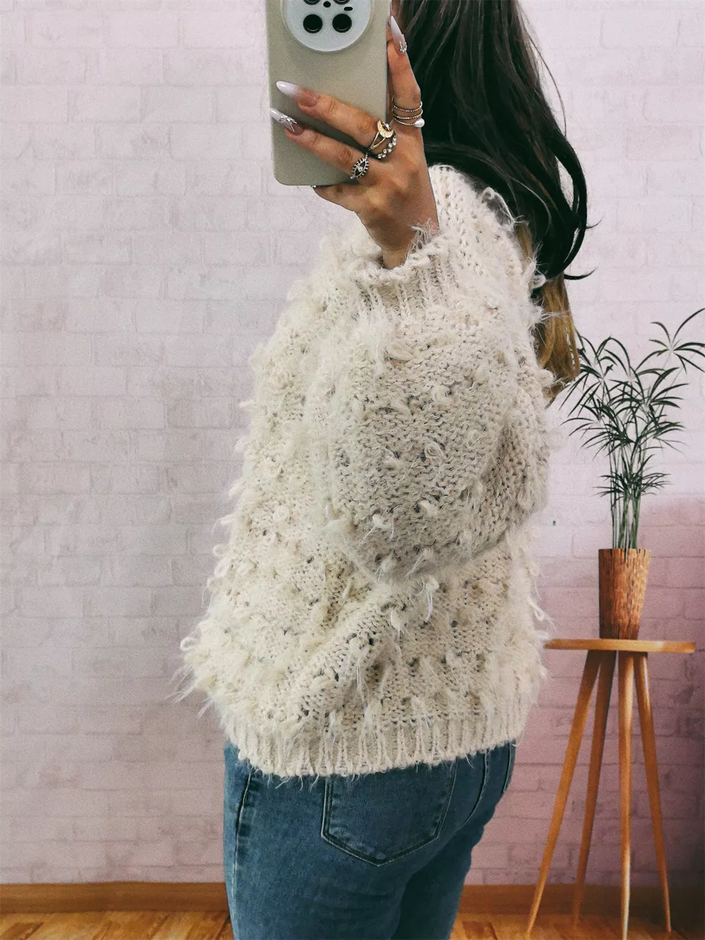 Chunky Round Neck Long Sleeve Sweater, image 5