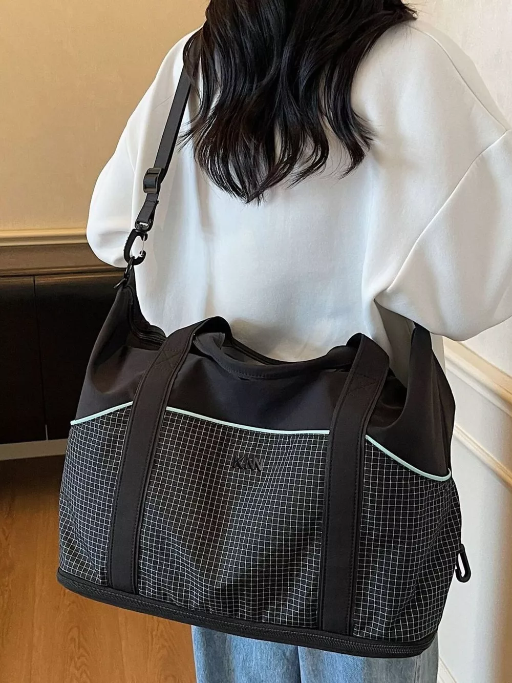 Grid Pattern Duffel Bag, image 2