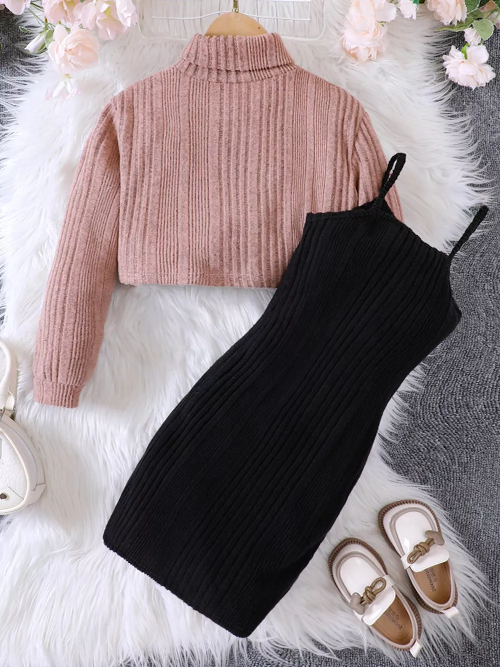 Children's Ribbed Knit Two-Tone Dress Set, image 4