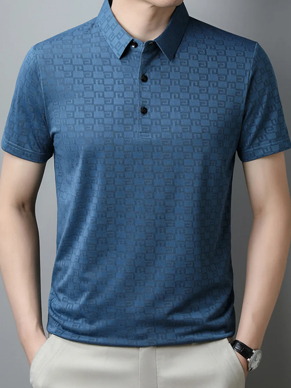 Men's Plus Size Breathable Textured Pattern Polo, image 4