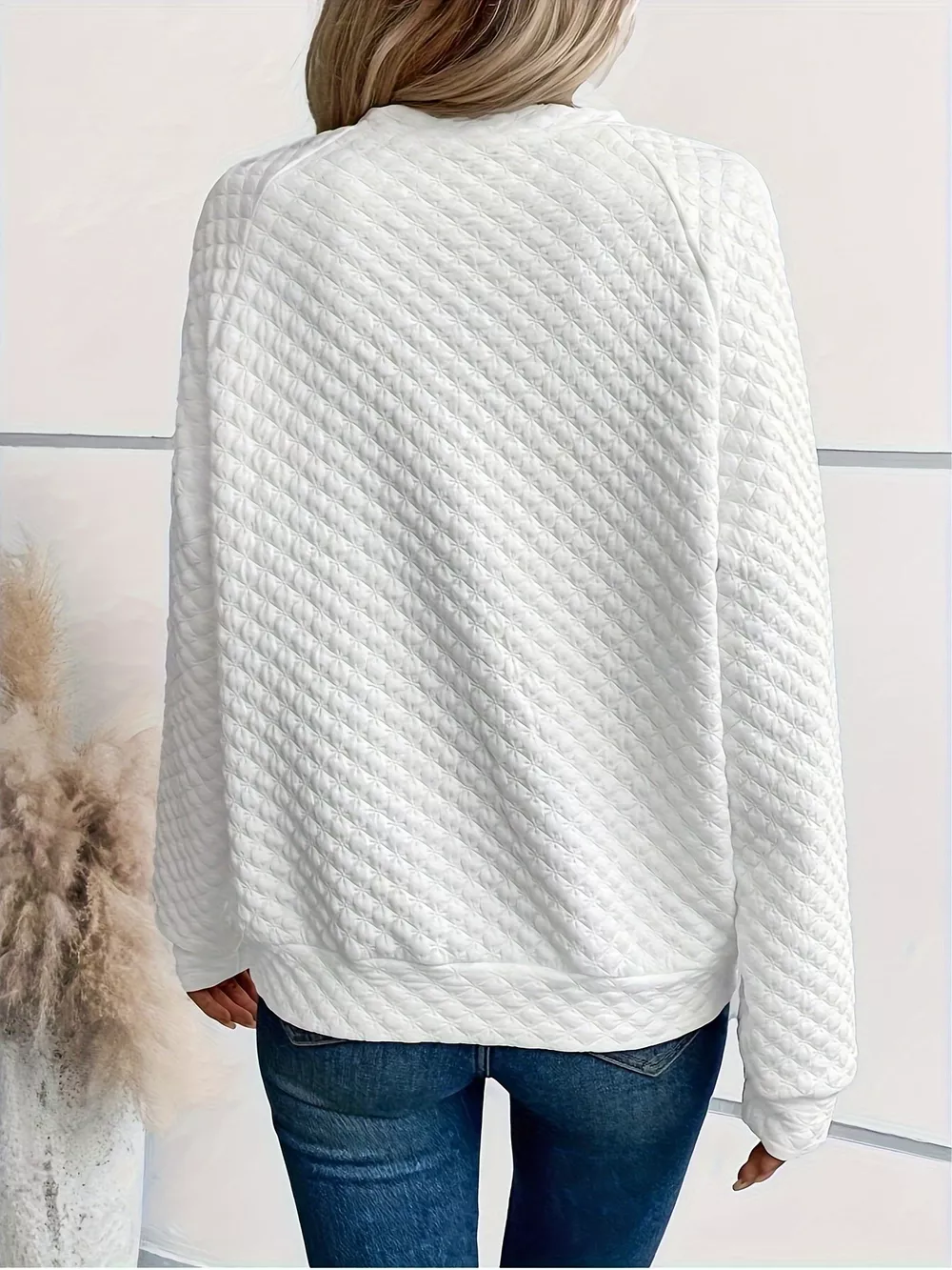 Textured Long Sleeve Notched Sweatshirt, image 4
