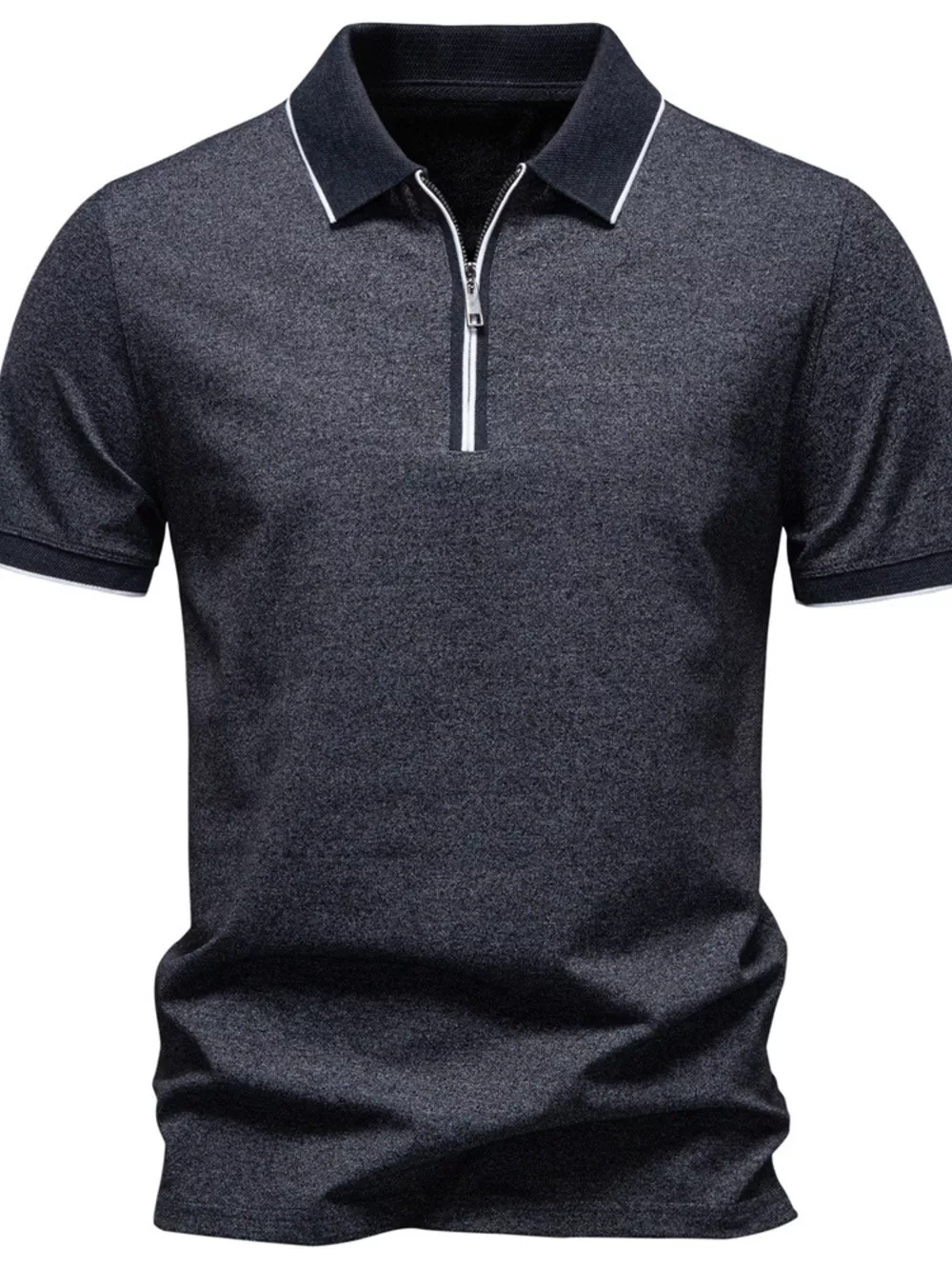 Men's Zippered Collar Polo with Contrasting Trim, image 4