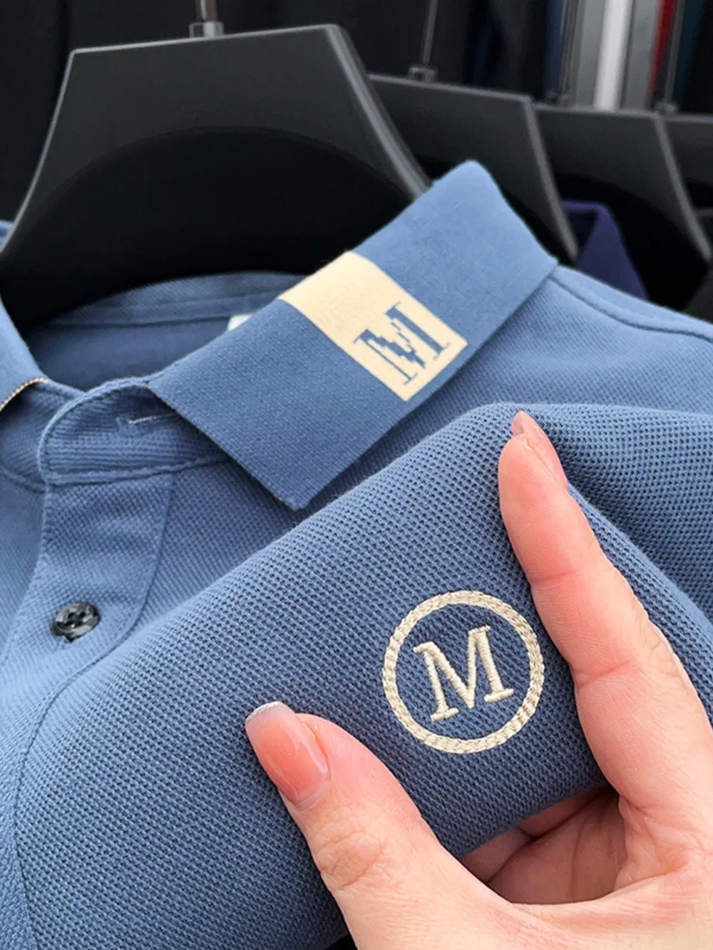 Men's Plus Size Long Sleeve Embroidered Polo, image 4