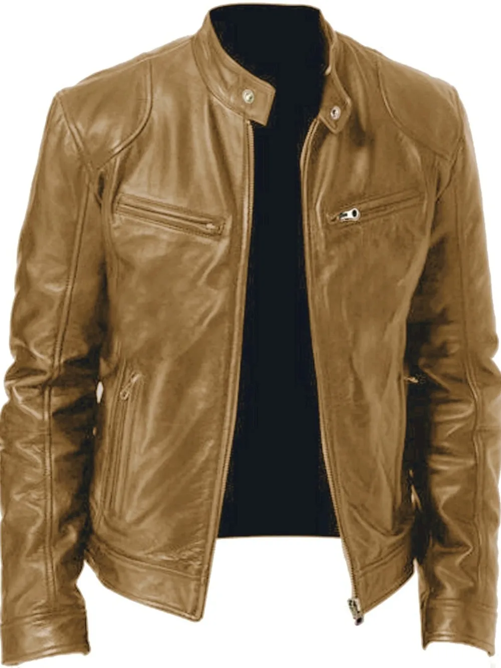 Men's Full Size Leather Biker Jacket with Zipper Pockets Plus Size, image 5