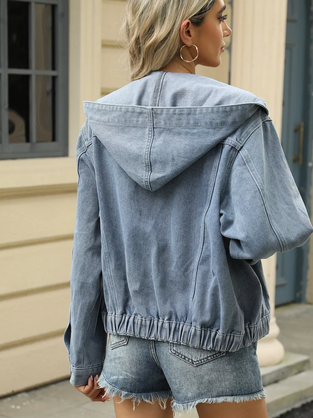 Washed Button Up Hooded Denim Jacket, image 10