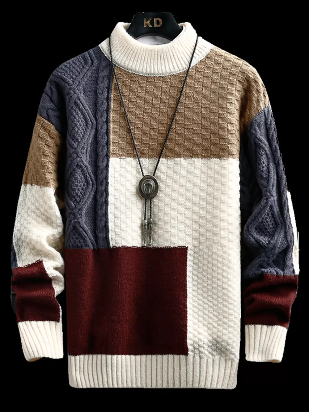 Men's Plus Size Color Block Knitted Pullover, image 3