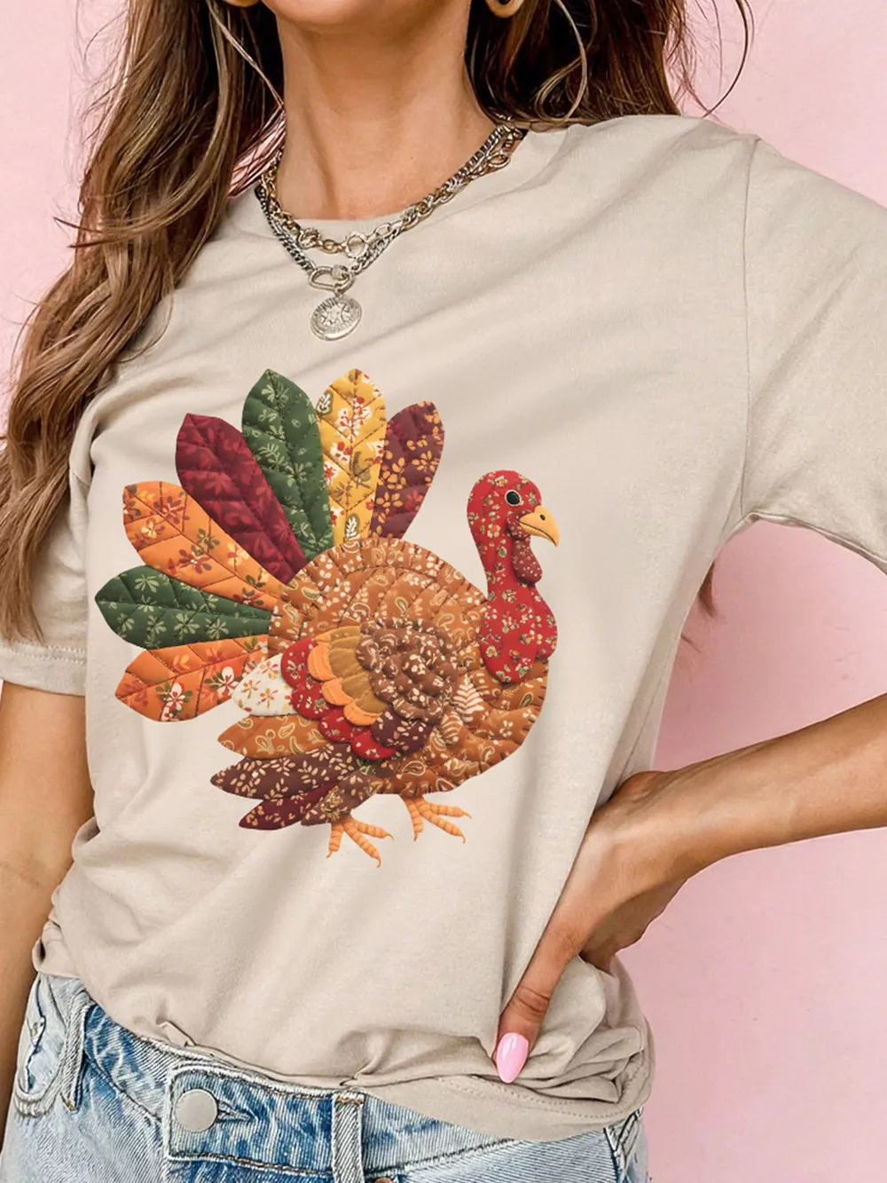 Full Size Thanksgiving Turkey Graphic Casual T Shirt Plus Size, image 4