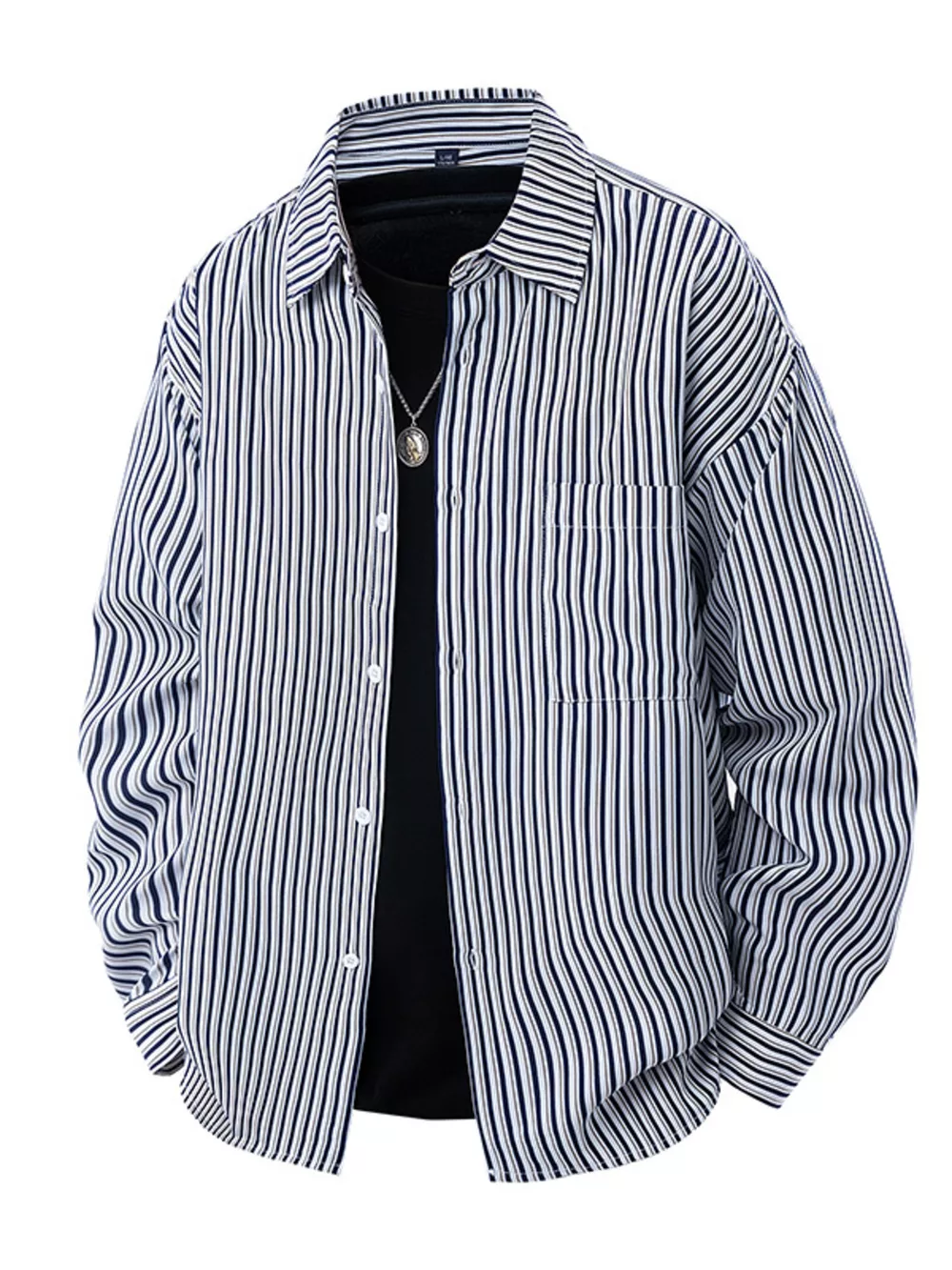 Men's Plus Size Striped Casual Long Sleeve Shirt, image 3