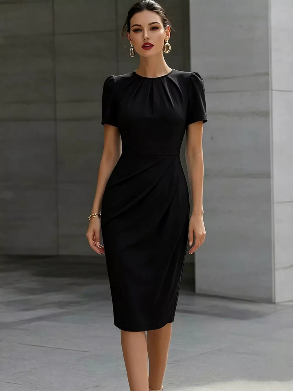Ruched Short Sleeve Midi Dress, image 10