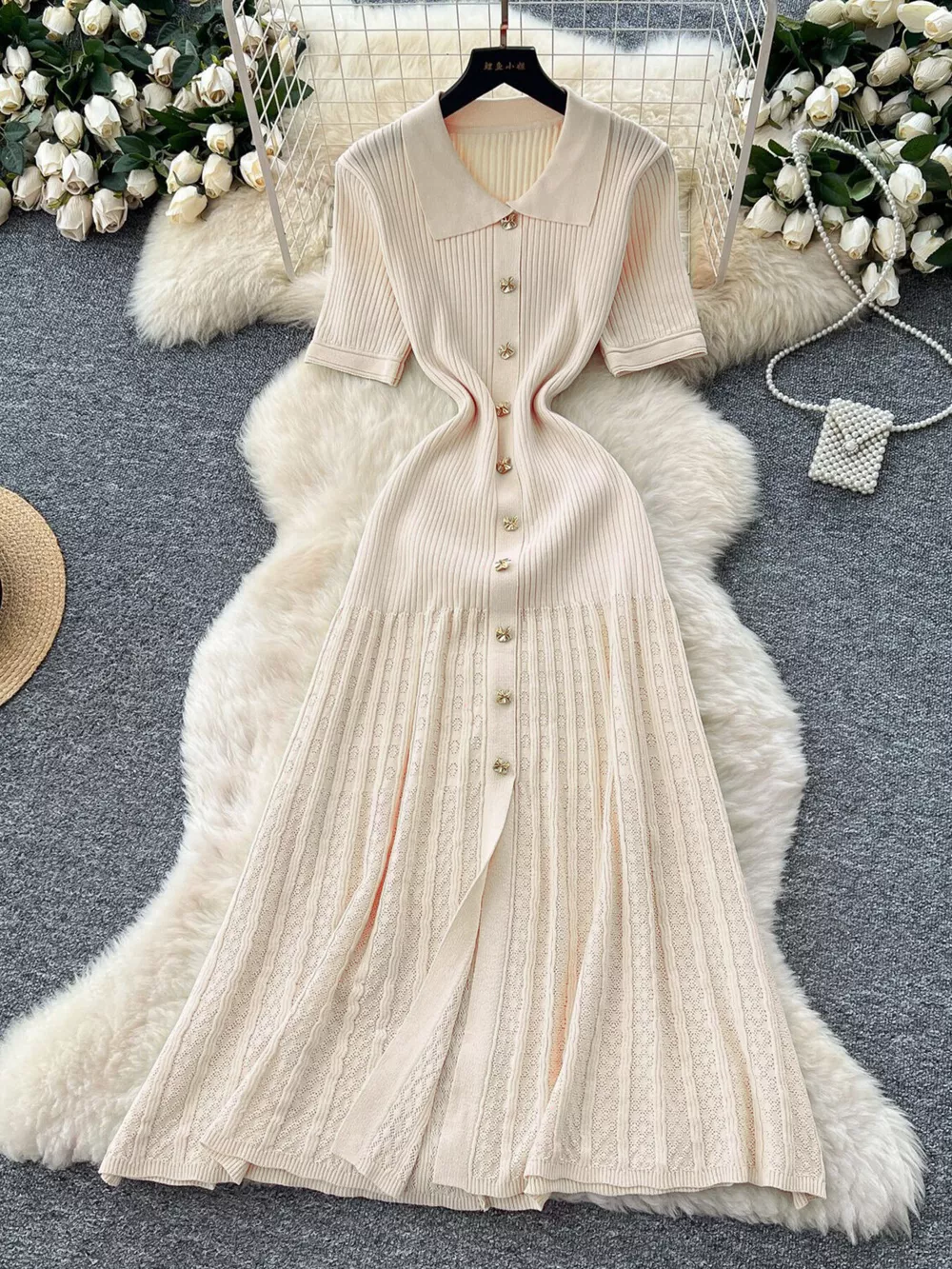 Button Front Short Sleeve Knit Dress