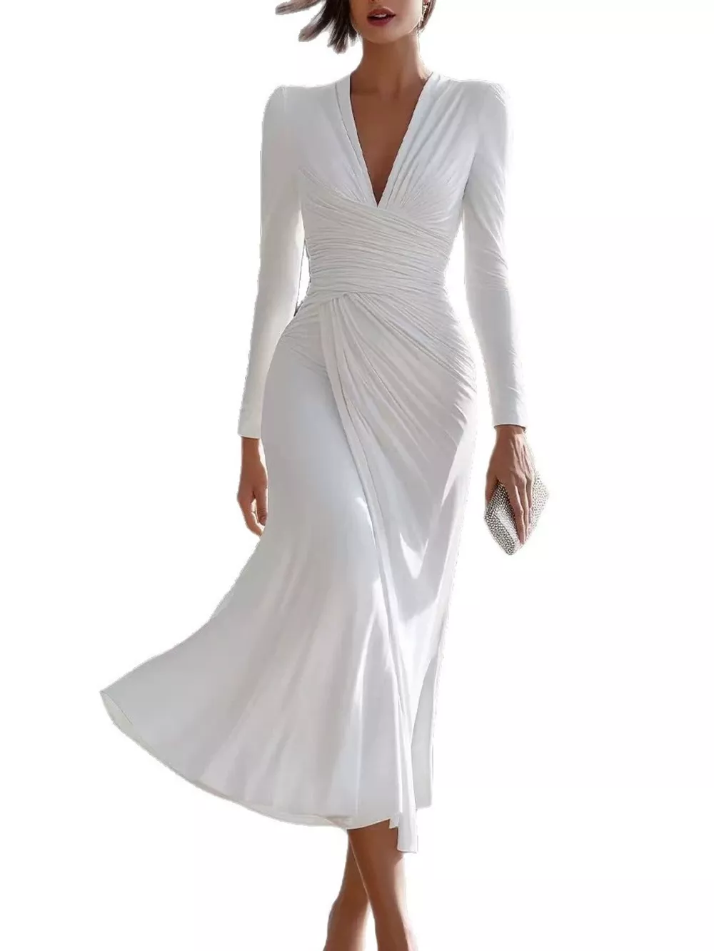 Full Size Ruched Long Sleeve Midi Dress Plus Size, image 3