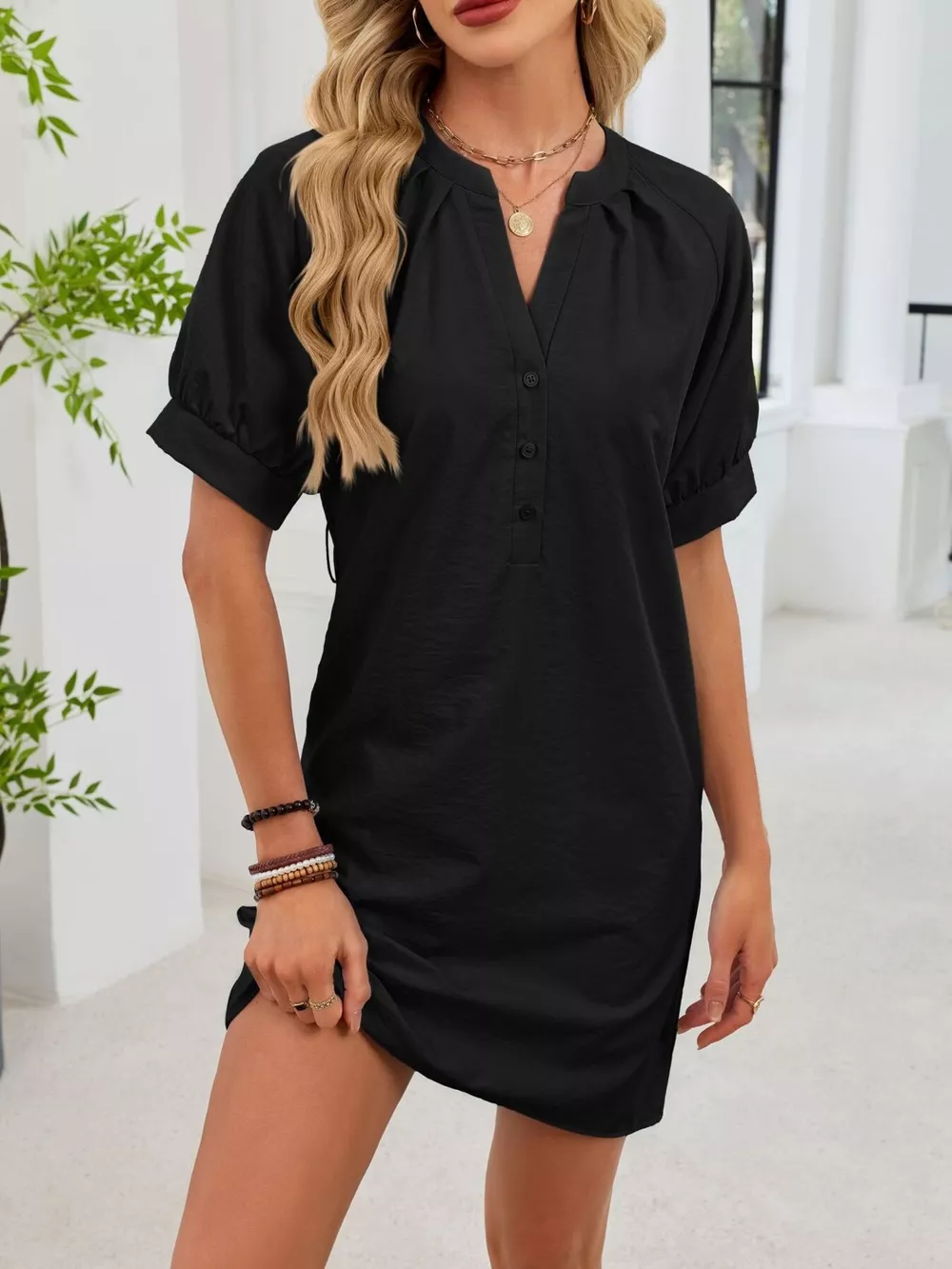 Notched Short Sleeve Tie Waist Dress, image 18