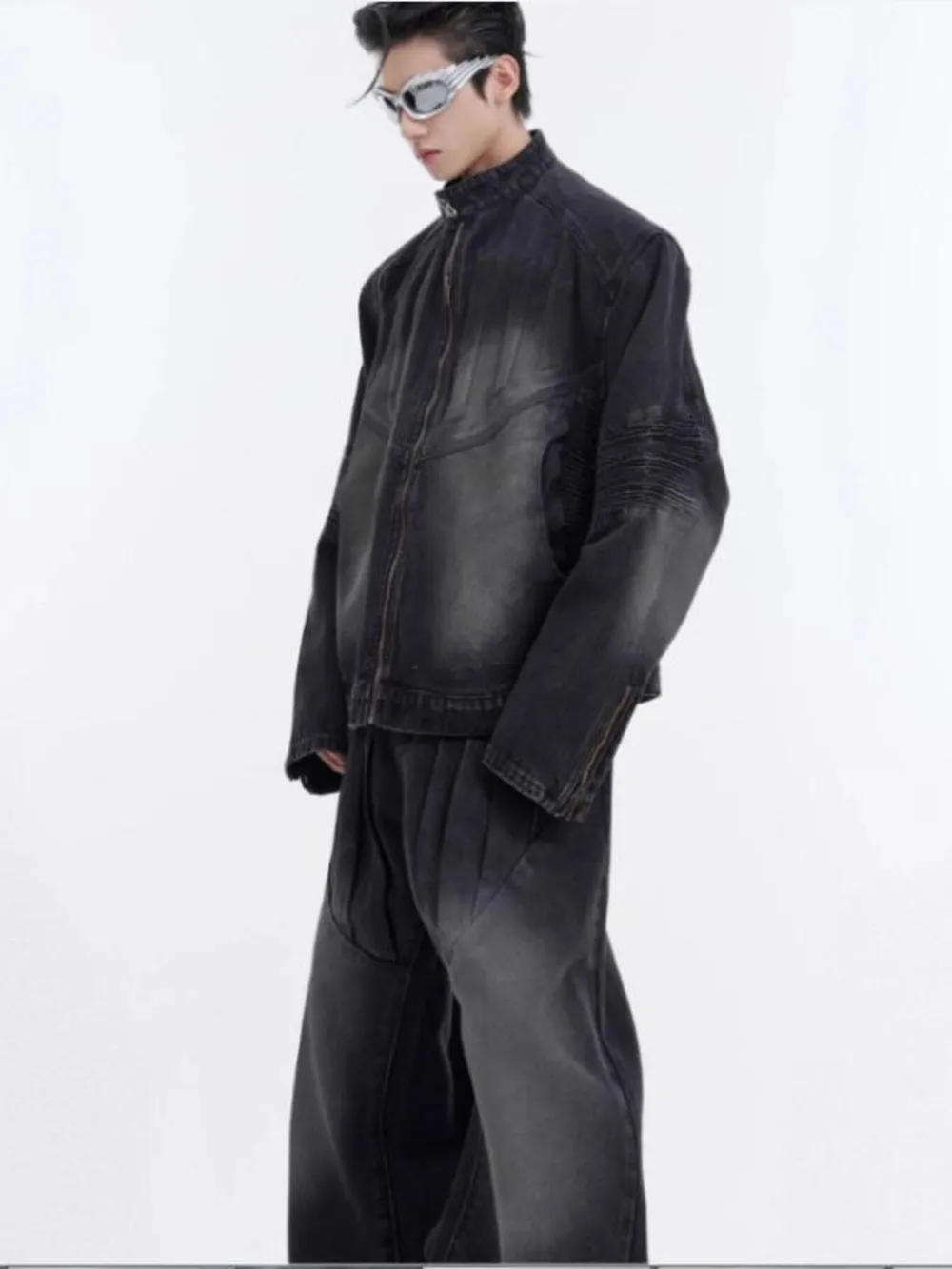 Men's Zip Up Long Sleeve Denim Jacket, image 3