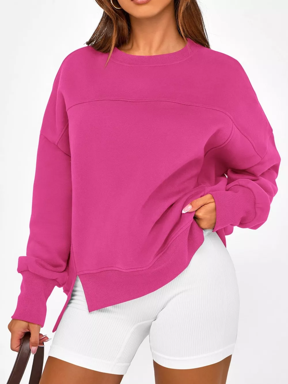 Slit Round Neck Dropped Shoulder Sweatshirt, image 13