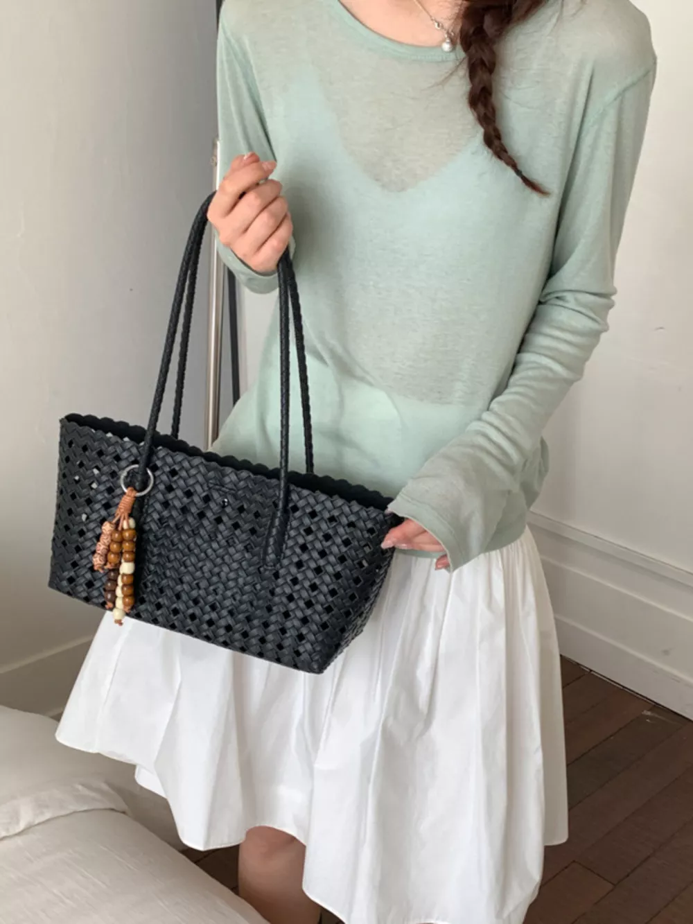 Woven Hollow-Out Shoulder Bag