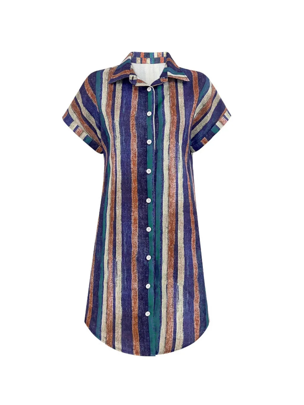 Striped Button-Front Shirt Dress, image 4
