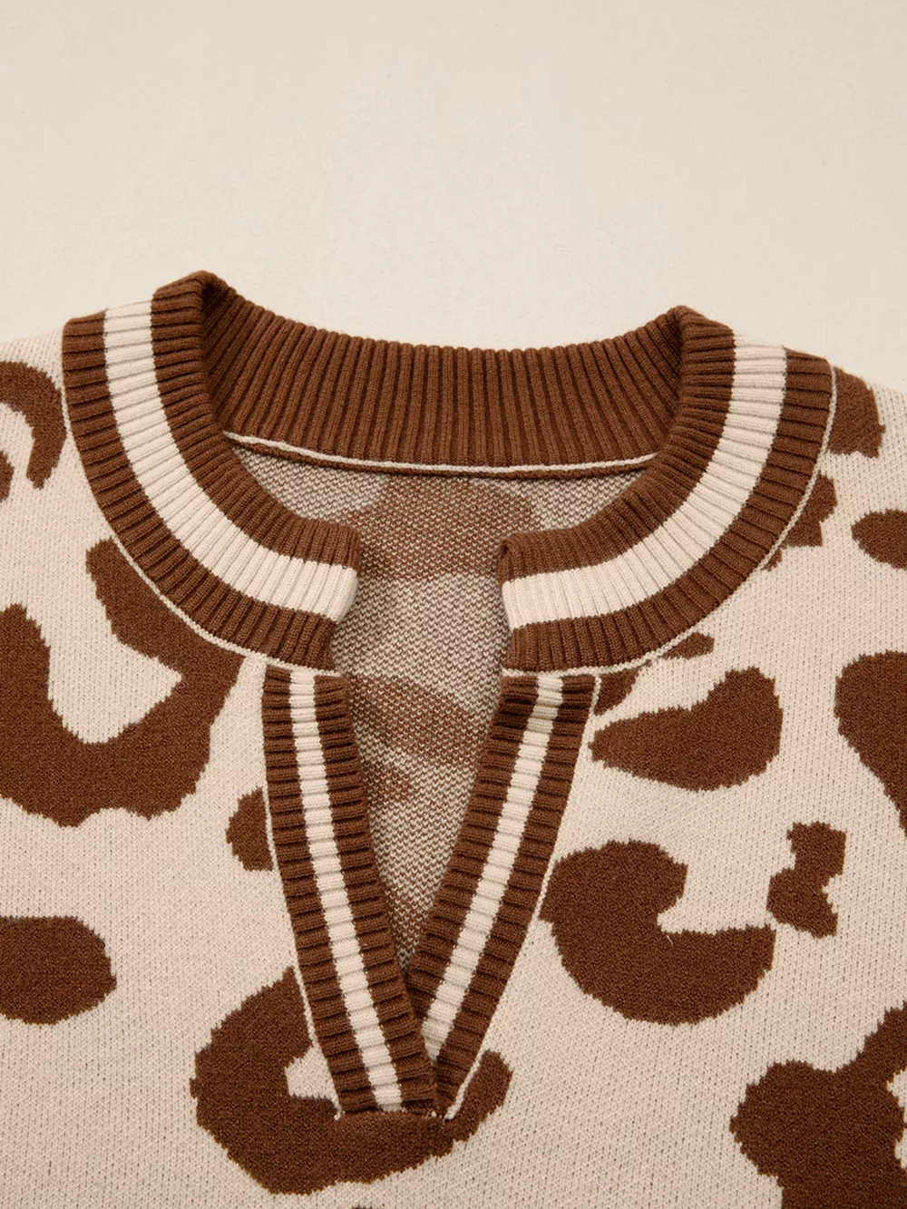 Leopard Knit Notched Casual Sweater, image 8