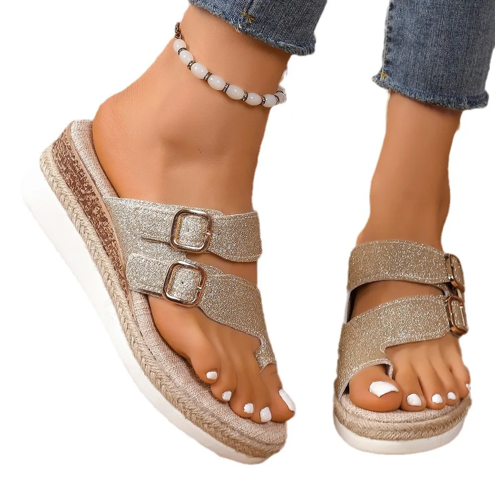 Double Buckle Wedge Sandals, image 7