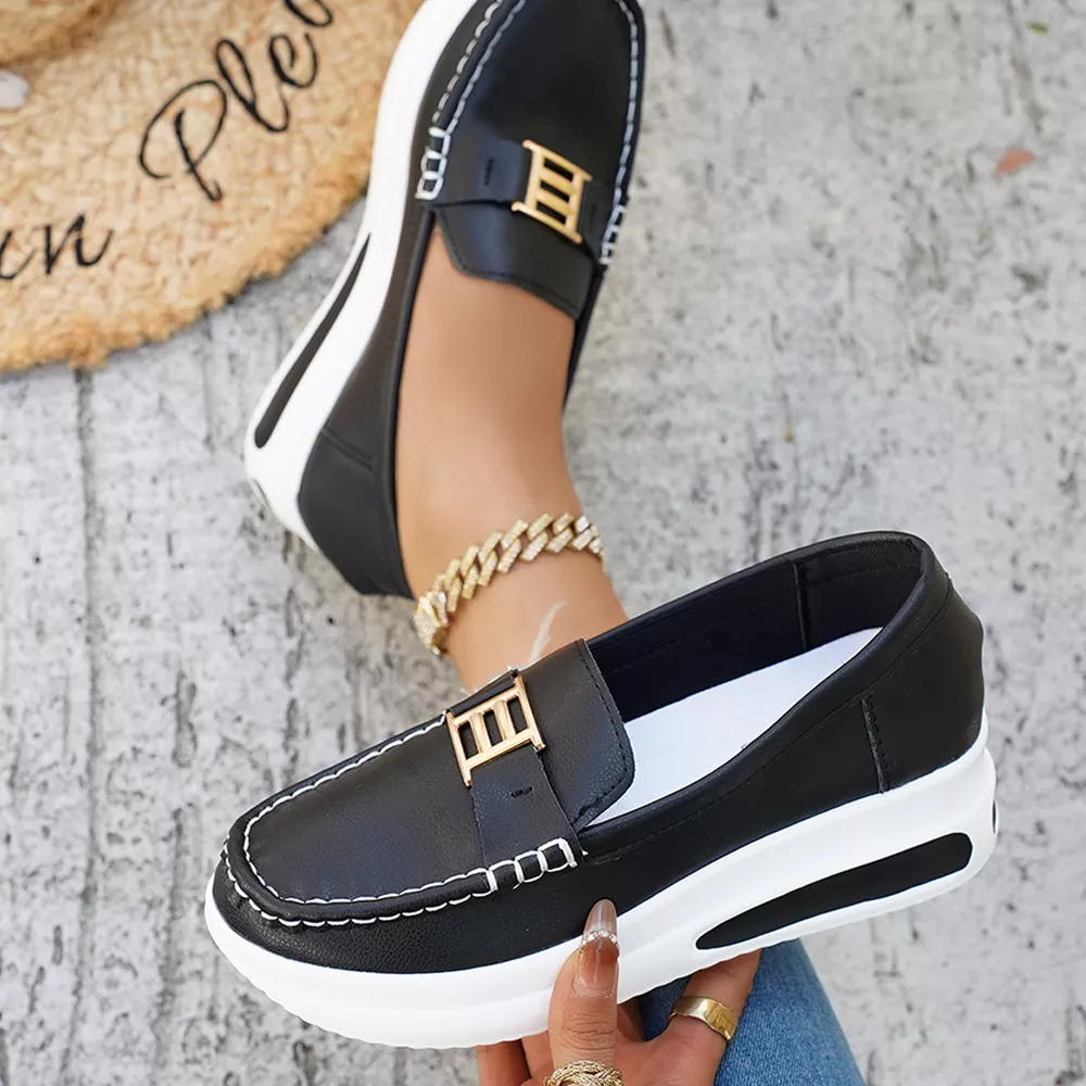 Metal Buckle Round Toe Slip-Ons, image 5