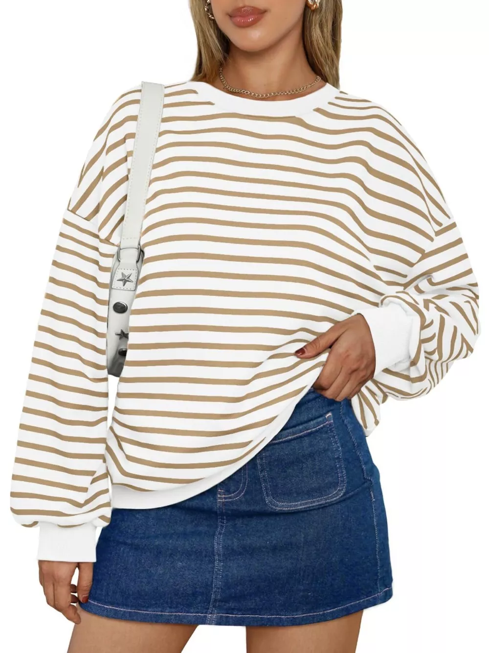Striped Round Neck Oversized Casual Sweatshirt, image 25