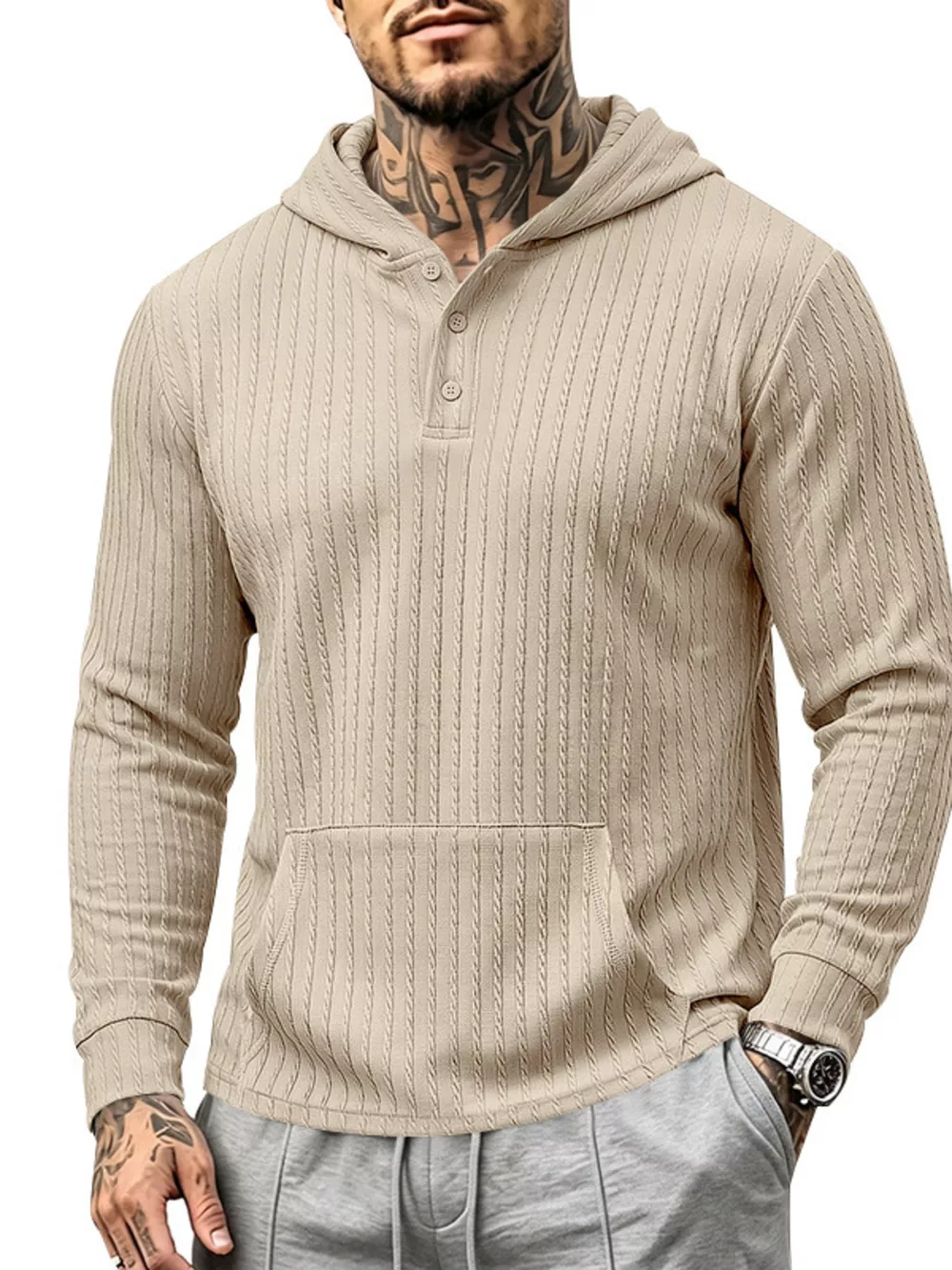 Men's Full Size Casual Kangaroo Pocket Knit Hoodie Plus Size, image 8
