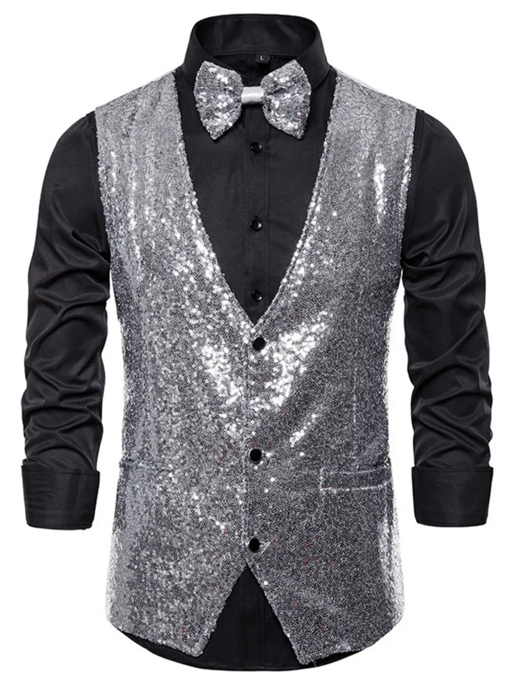 Men's Sequin Slim Fit Vest, image 2
