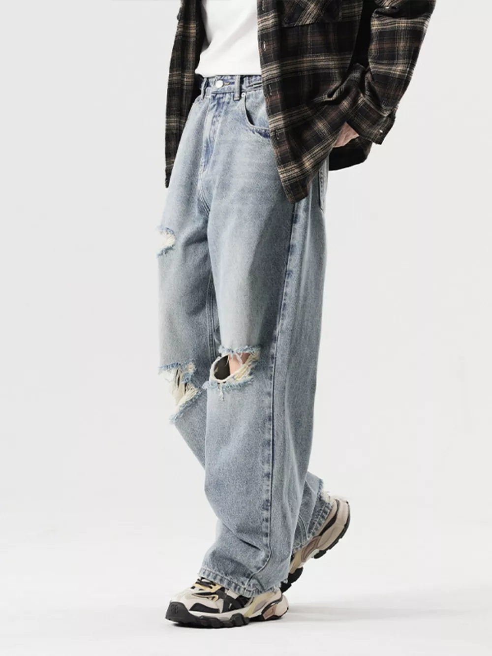 Men's Distressed Wide Leg Baggy Jeans, image 3