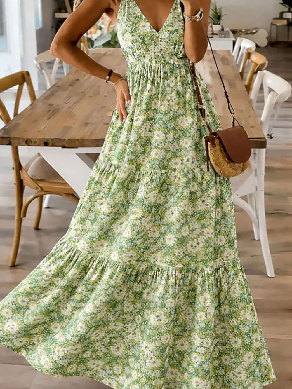 Floral Print Maxi Dress with Spaghetti Straps, image 10