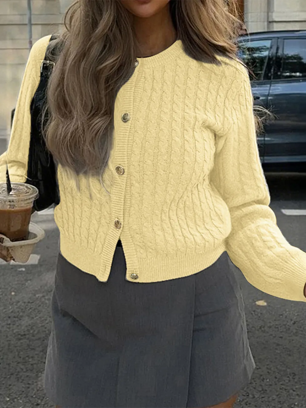 Cable Knit Button-Up Cardigan, image 13