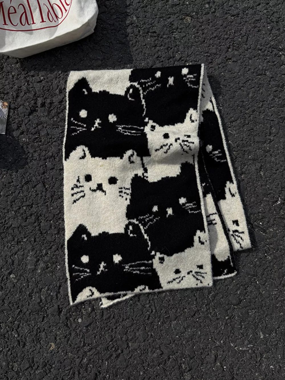 Cute Cat Pattern Knitted Scarf, image 7