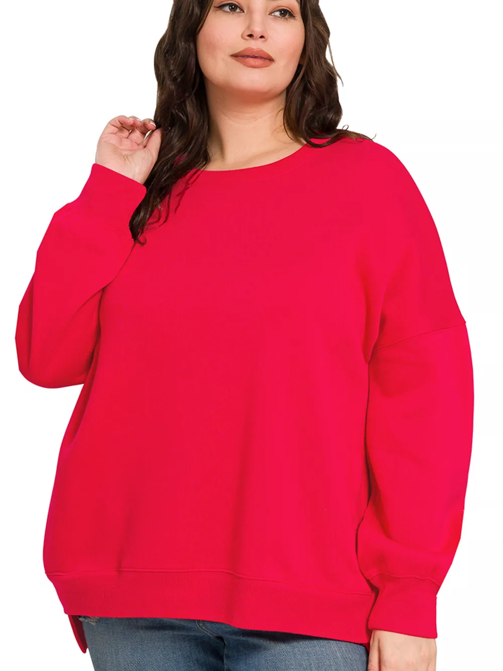 Full Size Fleece Hi-low Boyfriend Sweatshirts with Pockets Plus Size, image 3