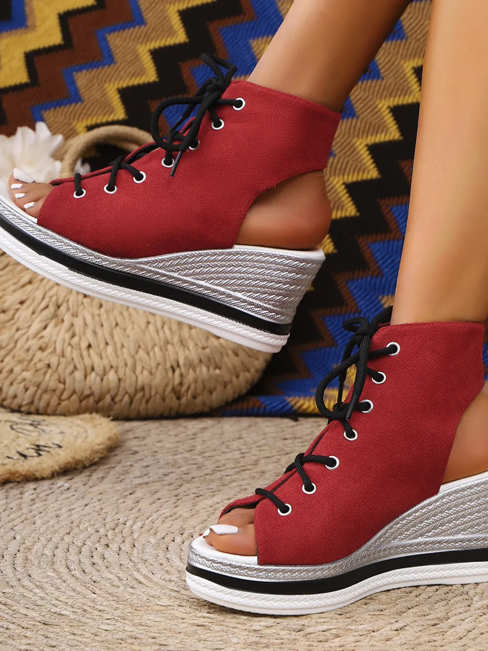 Lace Up Open Toe Wedge Sandals, image 13