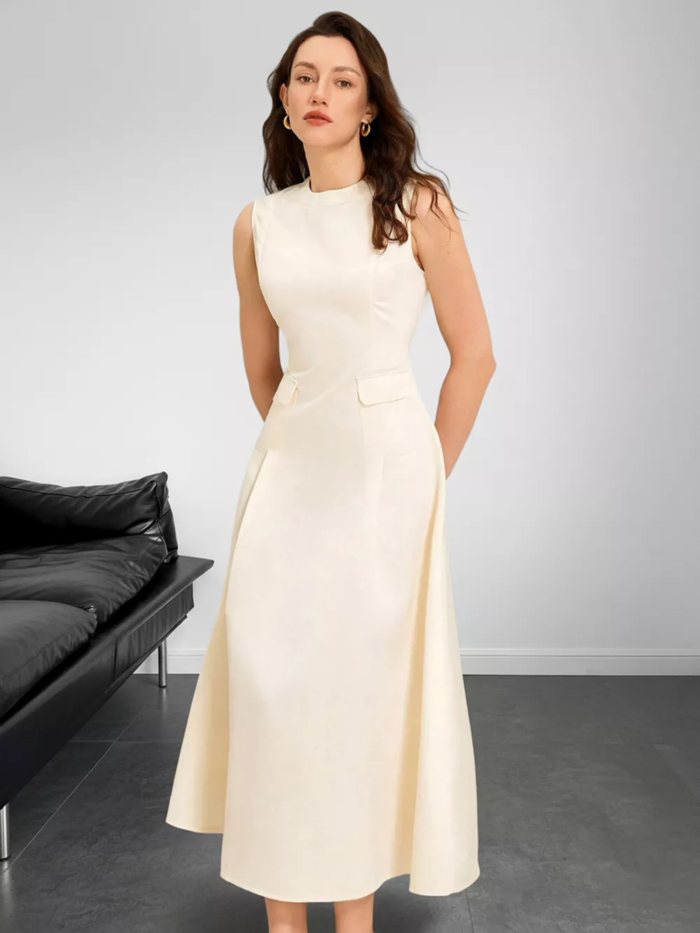 Sleeveless A-Line Midi Dress with Pockets, image 7