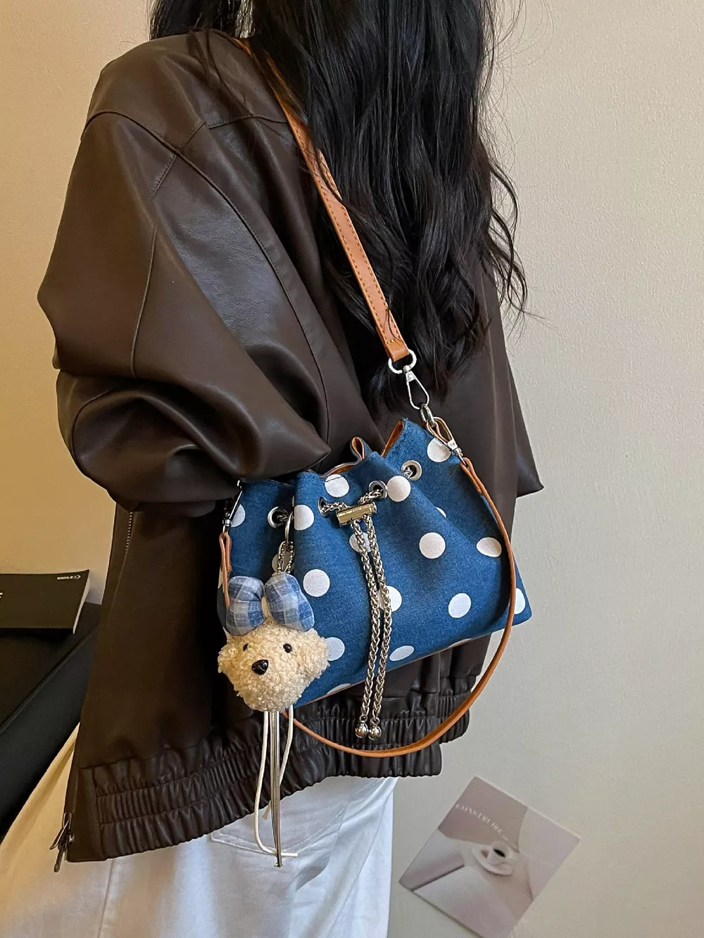 Polka Dot Bucket Crossbody Bag, image 3
