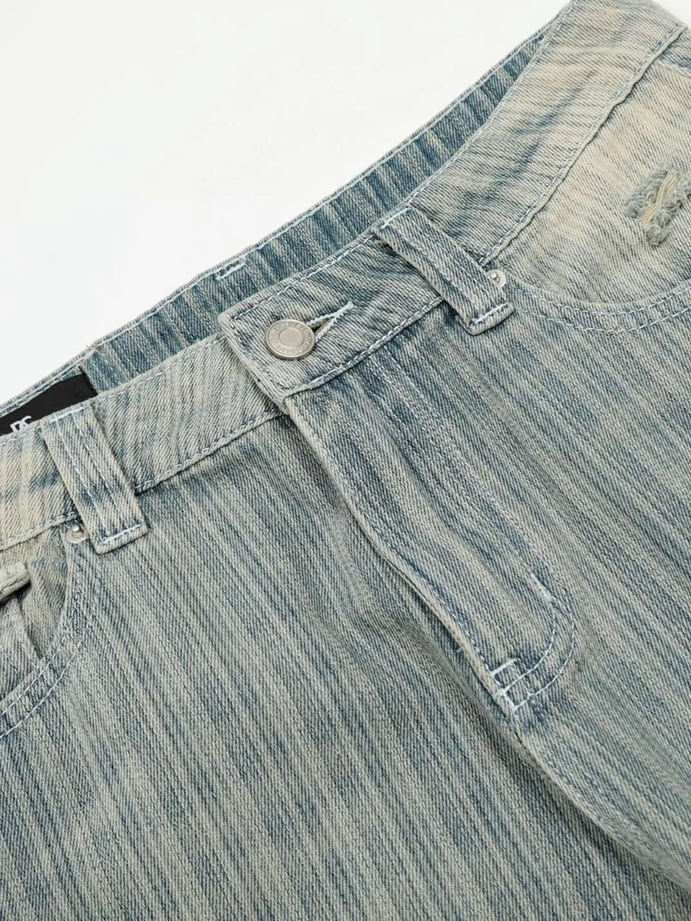 Men's Washed Pinstripe Wide Leg Jeans, image 7