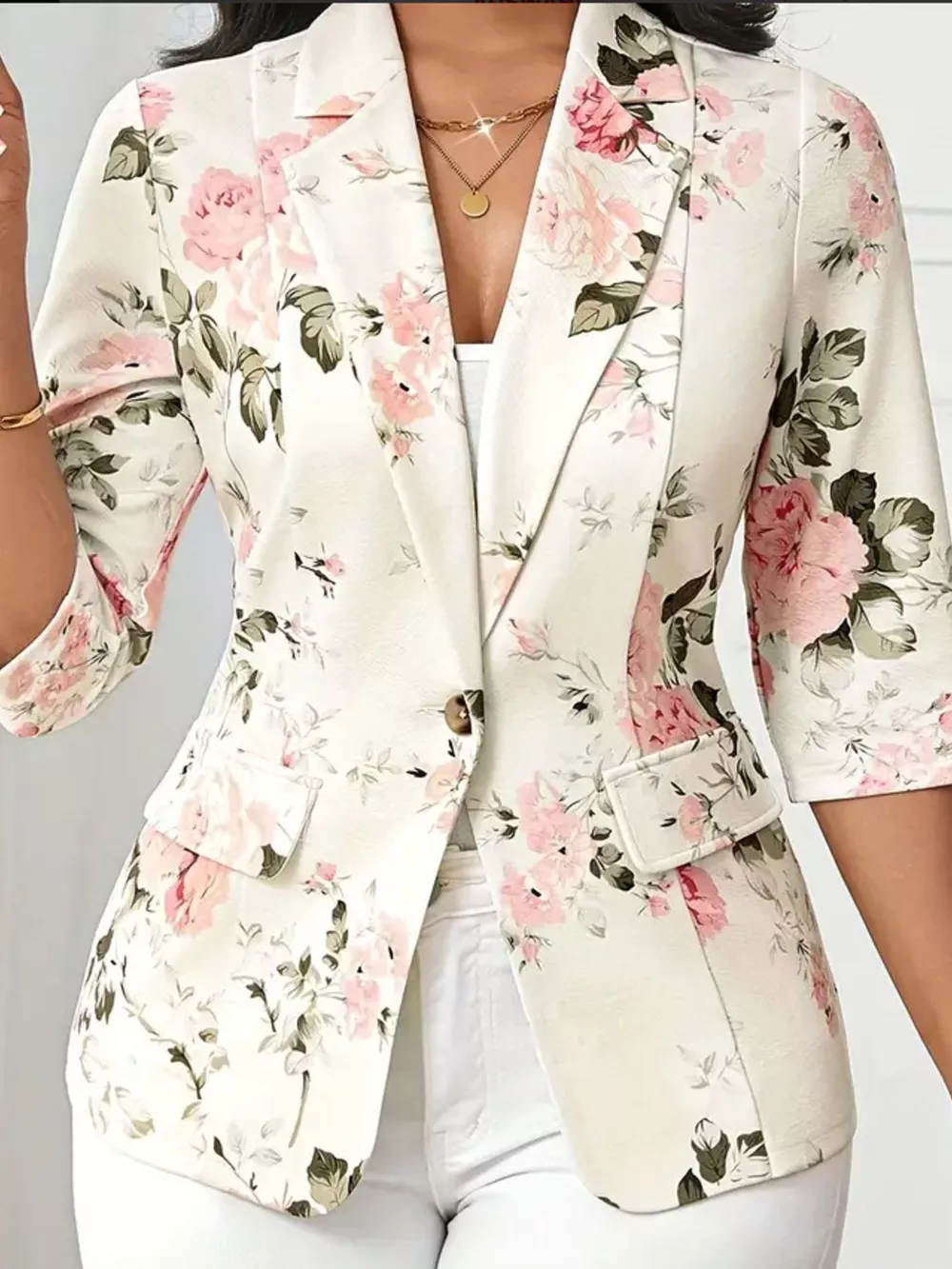 Floral Print One Button Casual Blazer, image 8