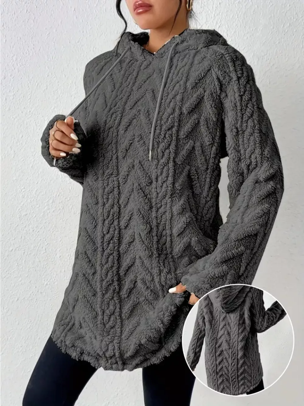 Cozy Textured Drawstring Fleece Hoodie, image 14