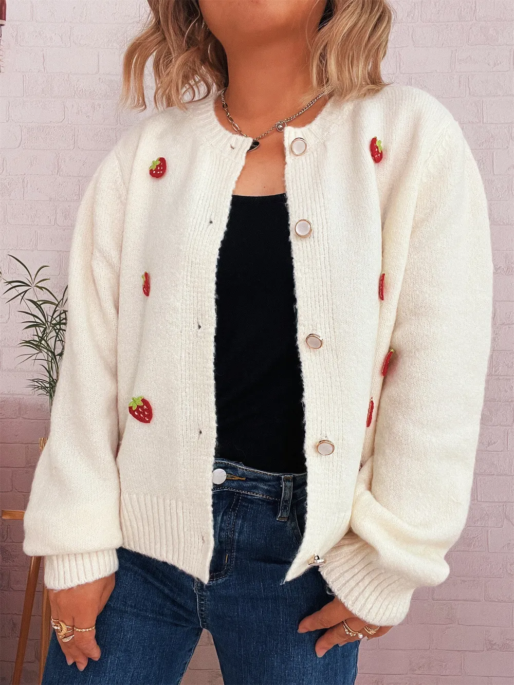 Strawberry Button Up Long Sleeve Cardigan, image 14